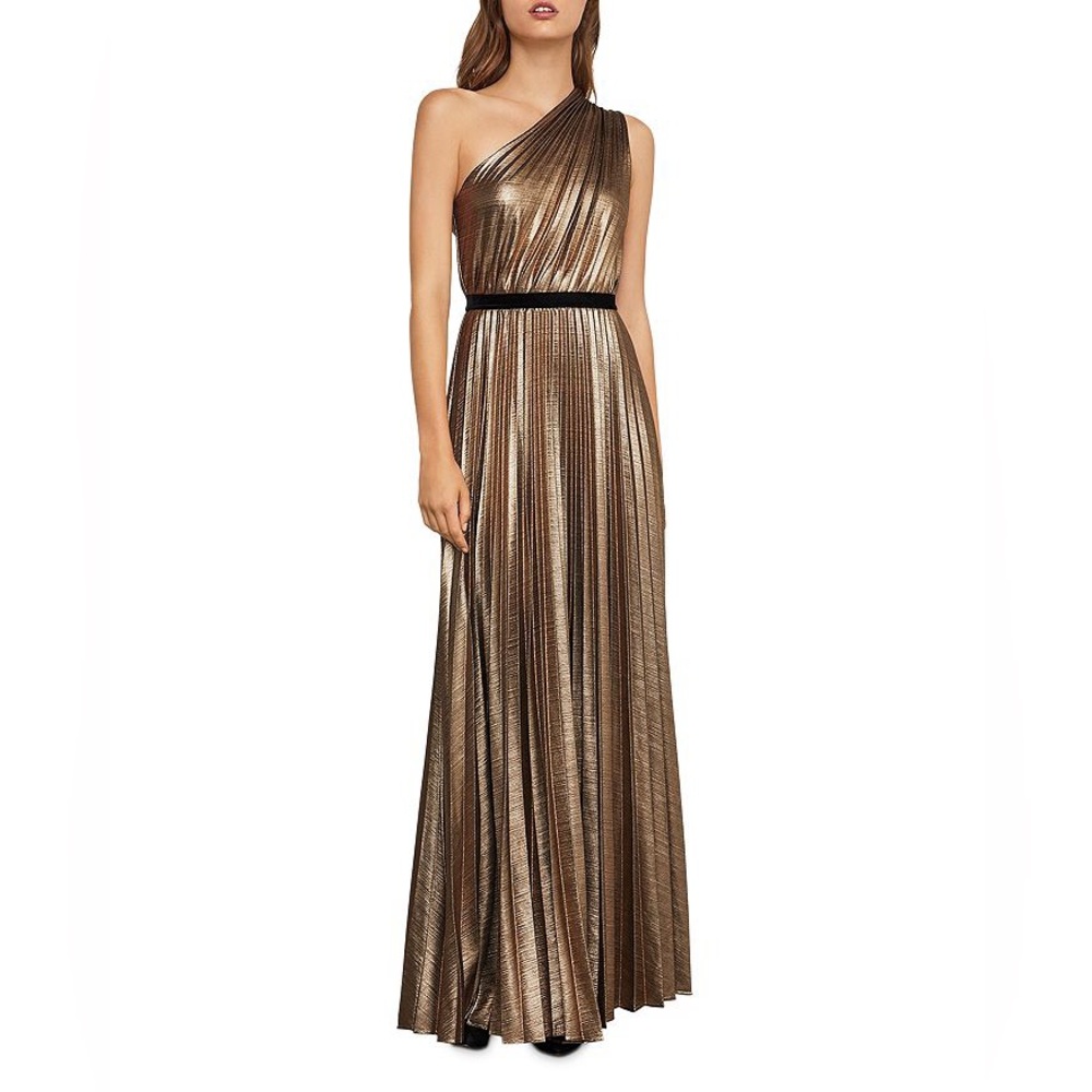 BCBGMAXAZRIA - Metallic Pleated One-Shoulder Gown